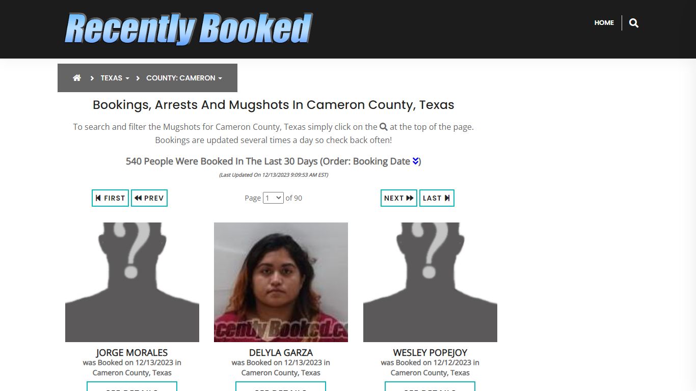 Recent bookings, Arrests, Mugshots in Cameron County, Texas